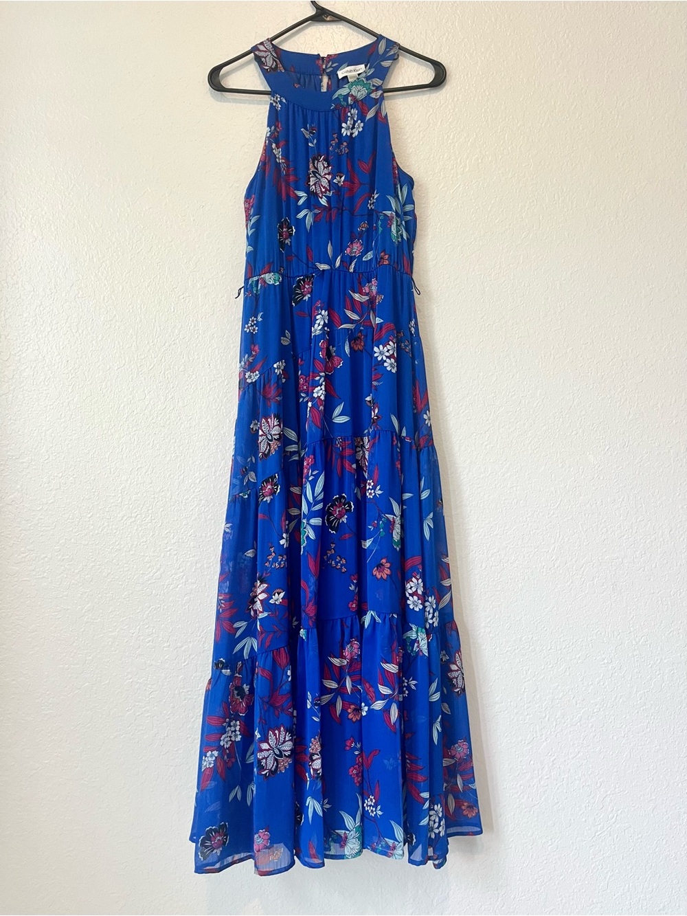 Calvin Klein Blue Floral Halter Maxi Dress